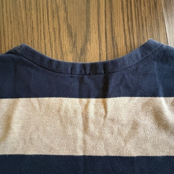 Lands' End Supima Cotton Sweater Women's L/P 14-16 Navy Tan Stripe 3/4 Sleeve - Picture 7 of 10